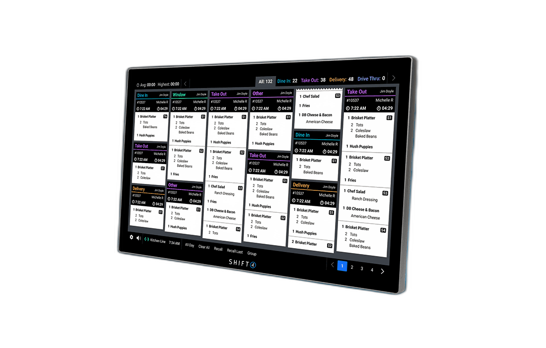 Kitchen Display System showing live restaurant order tickets